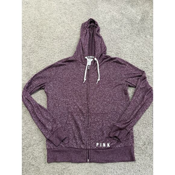 Pink Victorias Secret Hoodie Jacket Full Zip XS Y2K Lightweight Maroon - Picture 1 of 8
